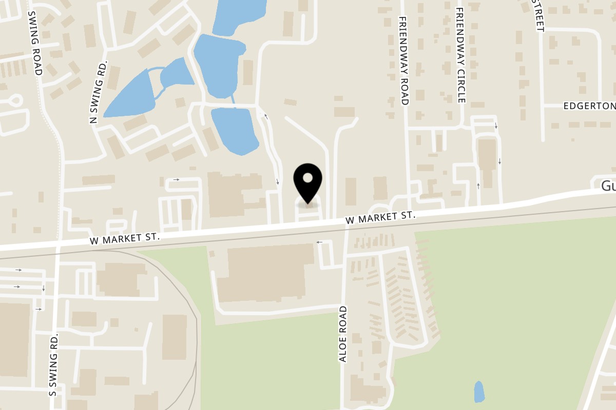 Map showing the location of Cedar's Pizza on 6104 W Market St in Greensboro